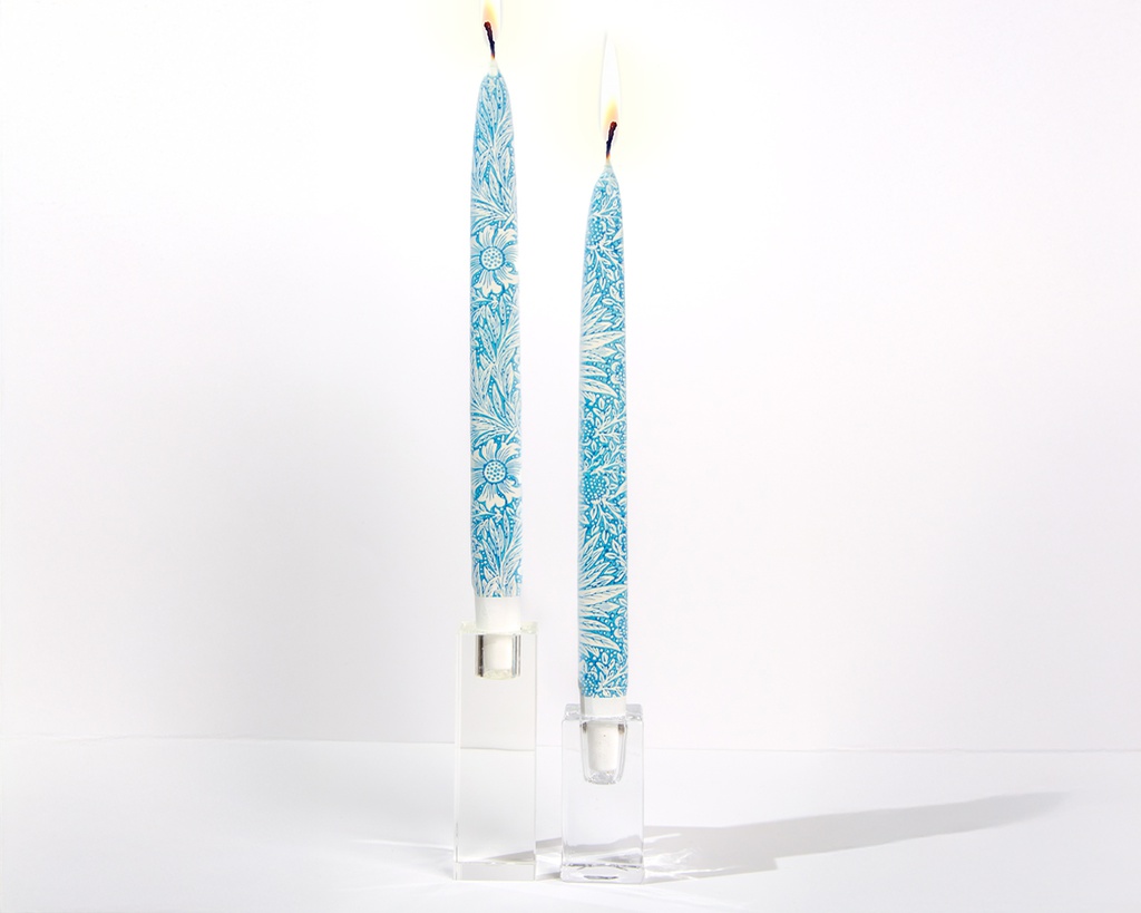 Blue marigold by William Morris - Set of  2 Taper Candles