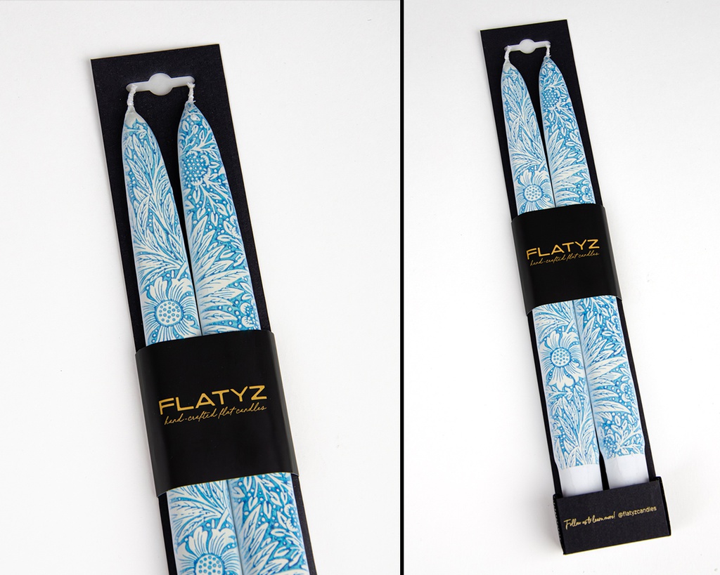 Blue marigold by William Morris - Set of  2 Taper Candles