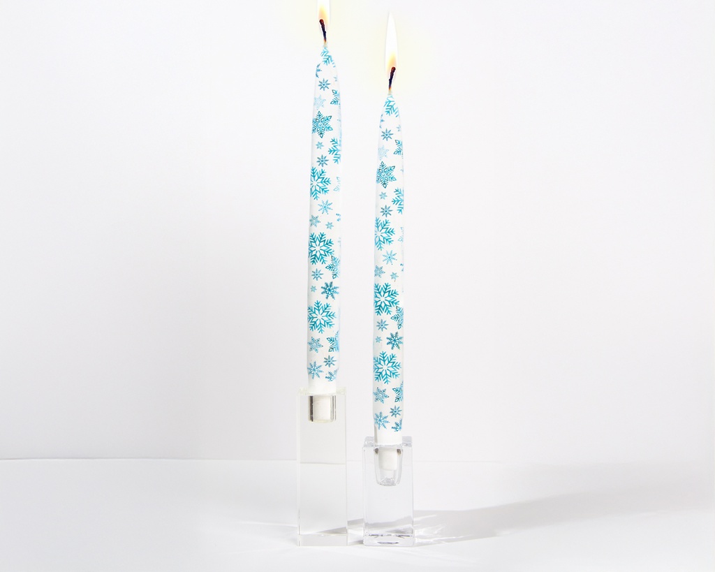 Blue Snowflakes - Set of  2 Taper Candles