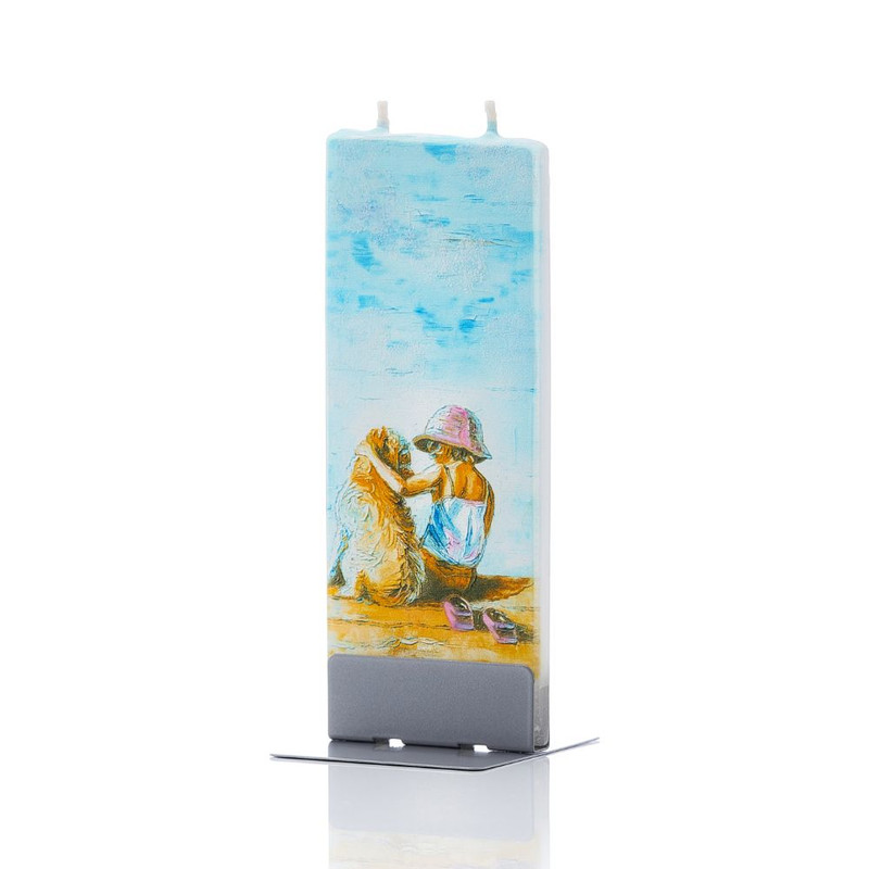 Child &amp; Dog On Beach Dock Candle