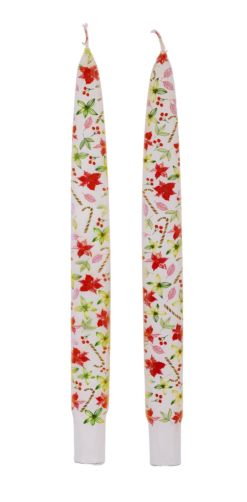 Christmas Poinsettias - Set of  2 Taper Candles