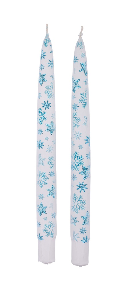 Blue Snowflakes - Set of  2 Taper Candles