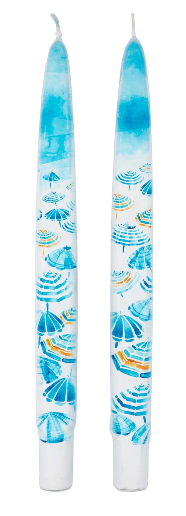 Blue Umbrellas on the Beach - Set of 2 Taper Candles