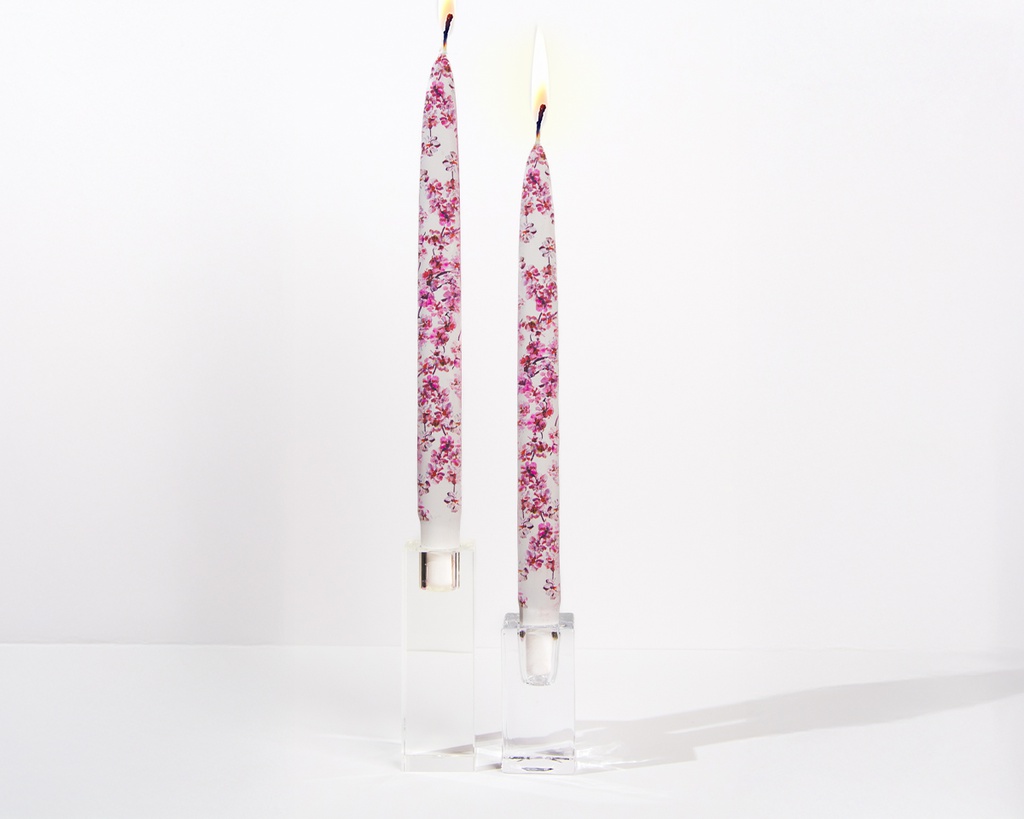 Pink Cherry Blossoms - Set of 2 Taper Candles